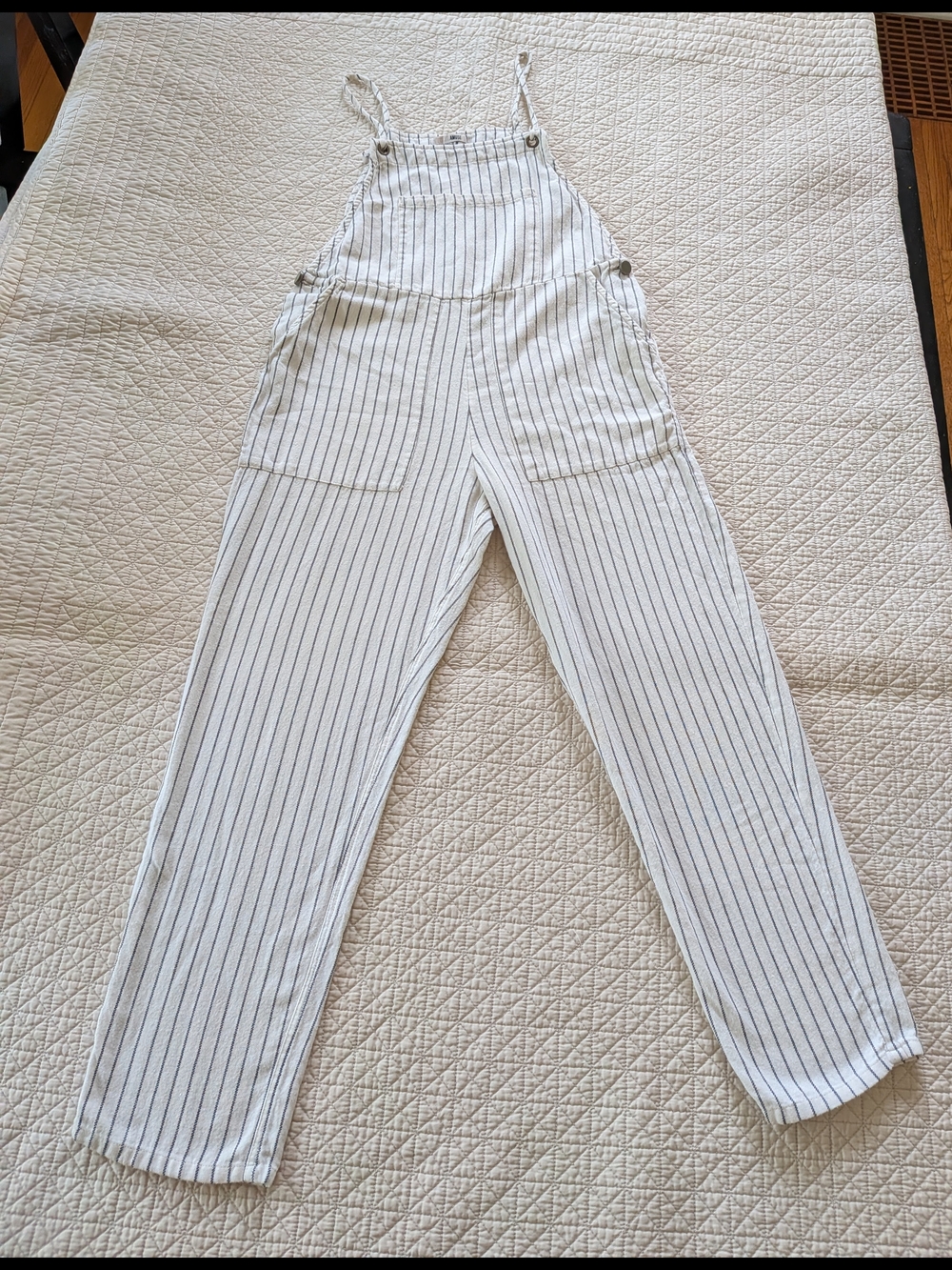 Striped Cream and Black Cotton Overalls